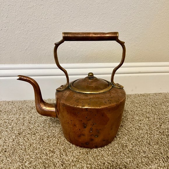 Kitchen Antique English Copper Gold Tea Kettle Teapot Downton Abbey